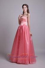 Designer Watermelon A-Line / Princess Sweetheart Floor-length Organza Beading Prom Dress