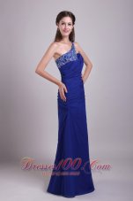 Designer Blue Column/Sheath One Shoulder Floor-length Chiffon Appliques Prom Dress