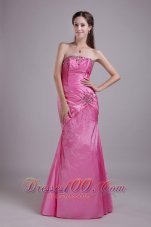 Designer Rose Pink Column/Sheath Strapless Floor-length Taffeta Rhinestone Prom Dress