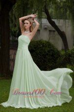 Designer Apple Green Empire Strapless Court Train Chiffon Prom Dress