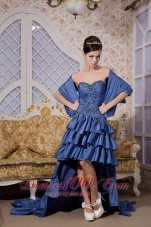 Designer Royal Blue Princess Sweetheart High-low Taffeta Beading Prom / Evening Dress