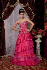 Designer Hot Pink 2013 Prom / Evening Dress A-line Sweetheart Taffeta and Tulle Beading Brush Train