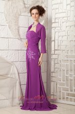 Designer 2013 Bright Purple Mother Of The Bride Dress Column One Shoulder Chiffon Appliques Brush Train