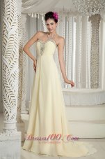 Designer Light Yellow 2013 Prom Dress Empire Sweetheart Chiffon Beading Brush Train