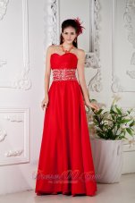 Designer Elegant Red Empire Prom / Evening Dress Sweetheart Beading Floor-length Satin