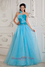 Designer Teal Popular Prom Dress A-line / Princess Sweetheart Chiffon Beading Floor-length