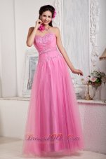 Designer 2013 Rose Pink Prom Dress For Custom Made Empire Sweetheart Floor-length Tulle Beading