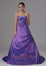 Designer A-line Eggplant Purple and Beaded Decorate Bust For Plus Size Prom Dress In Alaska