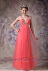 Designer Best Watermelon Red Tulle Prom / Evening Dress with Beading