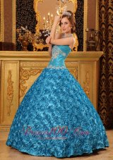 New Classical Sky Blue Quinceanera Dress Sweetheart Fabric With Rolling Flowers Appliques Ball Gown