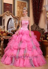 New Remarkable Rose Pink Quinceanera Dress Sweetheart Organza Beading Ball Gown