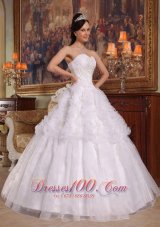 New White Ball Gown Sweetheart Floor-length Organza Appliques Quinceanera Dress