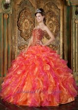 New Multi-Color Ball Gown Strapless Floor-length Organza Beading and Ruffles Quinceanera Dress