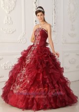 New Classical Wine Red Quinceanera Dress Strapless Satin and Organza Embroidery Ball Gown