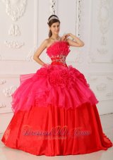 New Romantic Red Quinceanera Dress Strapless Taffeta and Organza Ball Gown