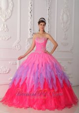 New Lovely Hot Pink Quinceanera Dress Sweetheart Organza Beading and Ruch Ball Gown