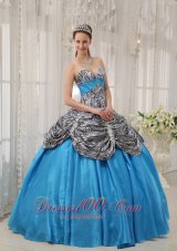 New Cheap Blue Quinceanera Dress Sweetheart Taffeta and Zebra or Leopard Ruffles Ball Gown