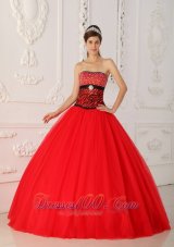 New Sexy Red Quinceanera Dress Strapless Tulle and Zebra Beading A-line / Princess