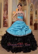 New New Aqua Blue and Black Quinceanera Dress Sweetheart Ruffles Taffeta and Organza Ball Gown