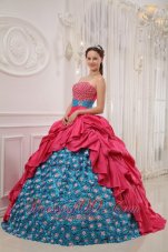New Perfect Red and Blue Quinceanera Dress Strapless Taffeta Beading Ball Gown