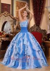 New Multi-color Ball Gown One Shoulder Floor-length Ruffles Quinceanera Dress