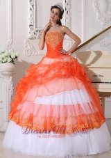 New Beautiful Orange and White Quinceanera Dress StraplessTaffeta and Organza Appliques Ball Gown