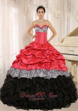 New Watermelon and Black Sweetheart Ruffles Quinceanera Dress With Floor-length In Salta