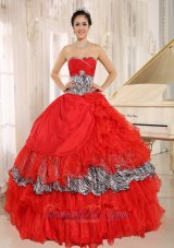 New Wholesale Coral Red Sweetheart Ruffles Quinceanera Dress With Zebra and Beading In Santa Fe