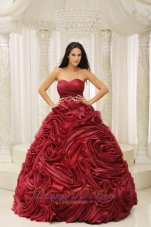 New Wine Red Sweetheart Neckline Beaded Decorate Wasit Hand Made Flower A-line 2013 Quinceanera Dress For Formal Evening