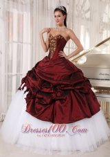 Popular Best Burgundy and White Quinceanera Dress Sweetheart Taffeta and Tulle Appliques Ball Gown