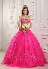 Popular Hot Pink A-Line / Princess Sweetheart Floor-length Satin and Organza Beading Quinceanera Dress
