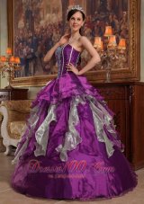 Popular Purple Ball Gown Sweetheart Floor-length Organza Beading Quinceanera Dress