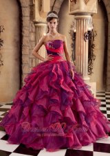 Popular Multi-color Ball Gown Strapless Floor-length Organza Ruffles Quinceanera Dress