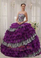 Popular Affordable Purple Quinceanera Dress Sweetheart Zebra and Organza Beading Ball Gown
