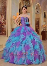 Popular The Most Popular Purple and Aqua Blue Quinceanera Dress Sweetheart Ruffles Organza Ball Gown