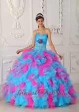 Popular Sweet Multi-color Quinceanera Dress Strapless Organza Appliques and Hand Flower Ball Gown