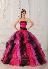 Popular Wonderful Multi-color Quinceanera Dress Strapless Organza Appliques and Ruffles Ball Gown