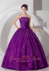 Discount Lovely Dark Magenta A-line Strapless Quinceanera Dress Tulle Ruch and Beading Floor-length