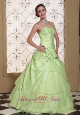 Discount Beaded Decorate Bust Sweet Prom Dress For 2013 Yellow Green Taffeta and Organza Gown