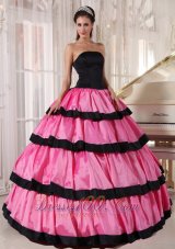 Discount Sexy Rose Pink and Black Quinceanera Dress Strapless Taffeta Ball Gown