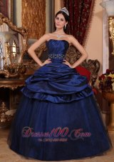 Discount Elegant Navy Blue Quinceanera Dress Strapless Tulle and Taffeta Beading Ball Gown