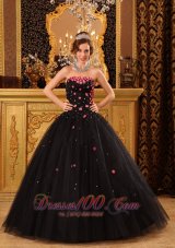 Discount Popular Black Quinceanera Dress Strapless Tulle Appliques Ball Gown