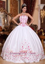 Discount New White Quinceanera Dress Strapless Taffeta Beading and Embroidery Ball Gown