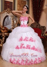 Discount Popular White Quinceanera Dress Sweetheart Organza Appliques Ball Gown