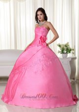 Discount Pink Ball Gown Strapless Floor-length Taffeta Beading Quinceanera Dress