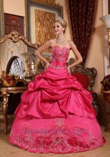 Impression Hot Pink Quinceanera Dress Sweetheart Taffeta Embroidery with Beading Ball Gown
