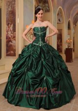 Latest Dark Green Quinceanera Dress Strapless Beading Taffeta Ball Gown