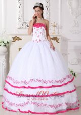 White and Hot Pink Ball Gown Strapless Floor-length Organza Beading and Embroidery