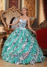 Romantic Multi-color Quinceanera Dress Ball Gown Sweetheart Organza Printing Ball Gown