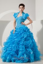 Beautiful Sky Blue A-line / Princess Prom Dress Sweetheart Floor-length Organza Beading